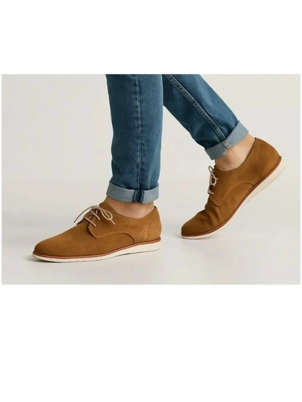 NIB Men's NISOLO Lightweight Flex Derby Suede Leather Oxford Tan Size 9.5